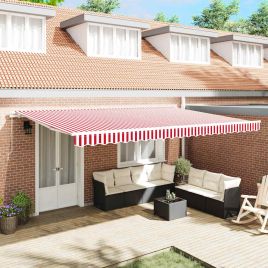 Manual Retractable Awning Red and White Stripe 500x350 cm
