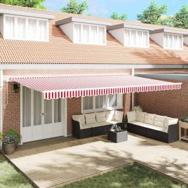 Manual Retractable Awning Red and White Stripe 600x350 cm