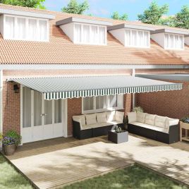 Green and White Manual Retractable Awning 600x350 cm