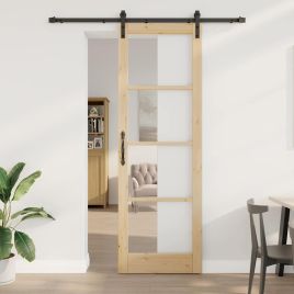 Sliding Door with Hardware Set 'ORKDAL'Solid Wood & Glass