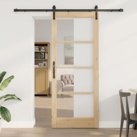 Sliding Door with Hardware Set "ORKDAL" Solid Wood & Glass