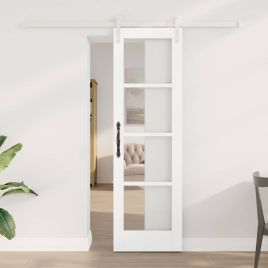 Sliding Door with Hardware Set 'ORKDAL'White Solid Wood & Glass