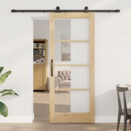 Sliding Door with Hardware Set 'ORKDAL'Solid Wood & Glass
