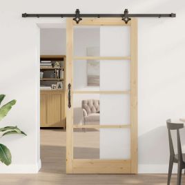 Sliding Door with Hardware Set "ORKDAL" Solid Wood & Glass