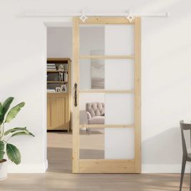 Sliding Door with Hardware Set 93x211 cm Solid Wood Pine