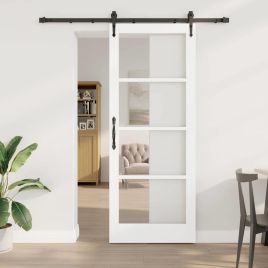Sliding Door with Hardware Set White 83x211 cm Solid Wood Pine