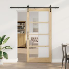 Sliding Door with Hardware Set 93x202 cm Solid Wood Pine