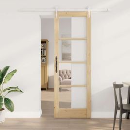 Sliding Door with Hardware Set 73.5x211 cm Solid Wood Pine