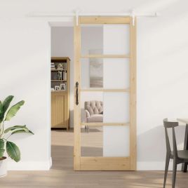 Sliding Door with Hardware Set 86x211 cm Solid Wood Pine