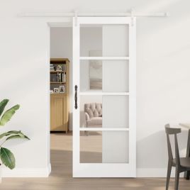 Sliding Door with Hardware Set White 83x211 cm Solid Wood Pine