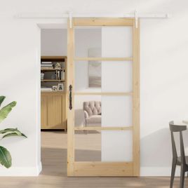 Sliding Door with Hardware Set 93x202 cm Solid Wood Pine