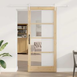 Sliding Door with Hardware Set 93x211 cm Solid Wood Pine
