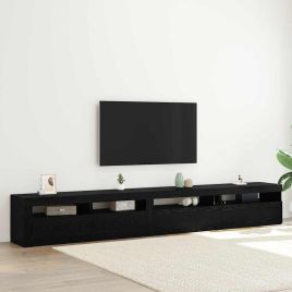 3 Piece TV Cabinet Set with LED Lights Black Oak Engineered Wood