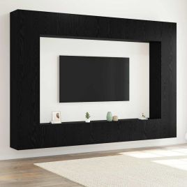 12 Piece TV Cabinet Set Wall-mounted Black Oak Engineered Wood