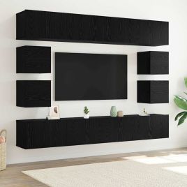 8 Piece TV Cabinet Set - Wall-mounted Black Oak Engineered Wood