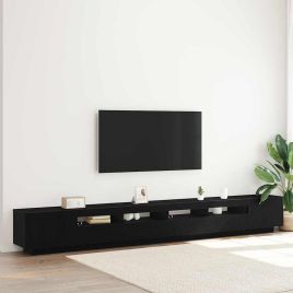 TV Stand with LED Lights - Black Oak - 300x35x40 cm - Made from Engineered Wood