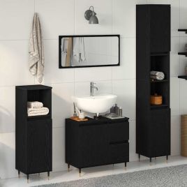 3 Piece Bathroom Furniture Set Black Oak Engineered Wood