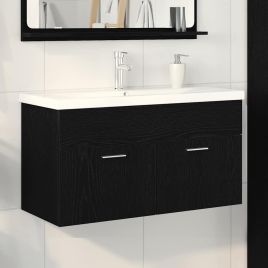 Bathroom Sink Cabinet with Built-in Basin Black Oak Engineered Wood