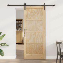 Sliding Door with Hardware Set 83x202 cm Solid Wood Pine