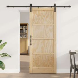 Sliding Door with Hardware Set 83x202 cm Solid Wood Pine