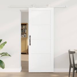 Sliding Door with Gear Set White 78x202 cm Solid Wood Pine