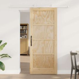 Sliding Door with Hardware Set 83x202 cm Solid Wood Pine