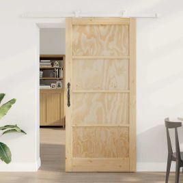 Sliding Door with Hardware Set 93x202 cm Solid Wood Pine