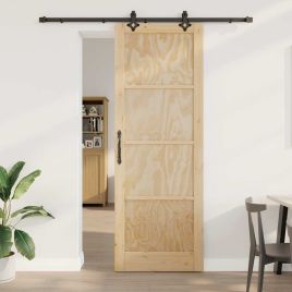 Sliding Door with Hardware Set 83x232 cm Solid Wood Pine