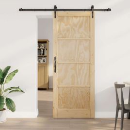 Sliding Door with Hardware Set 83x211 cm Solid Wood Pine