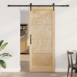 Sliding Door with Hardware Set 83x211 cm Solid Wood Pine