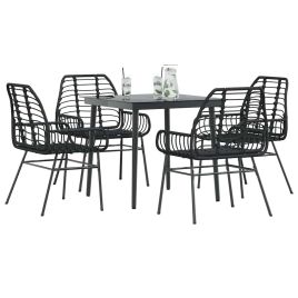 TEUFORD 5 Piece Garden Dining Set Poly Glass Rattan - Black