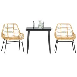 TEUFORD 3 Piece Garden Dining Set Poly Glass Rattan - Brown
