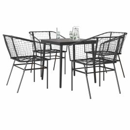 WISLOFT 5 Piece Garden Dining Set Poly Glass Rattan - Black
