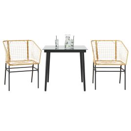 WISLOFT 3 Piece Garden Dining Set Poly Glass Rattan - Brown