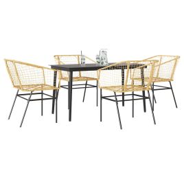 WISLOFT 5 Piece Garden Dining Set Poly Glass Rattan - Brown