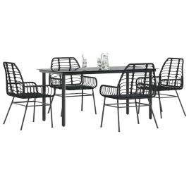 BLMVALE 5 Piece Garden Dining Set Poly Glass Rattan - Black