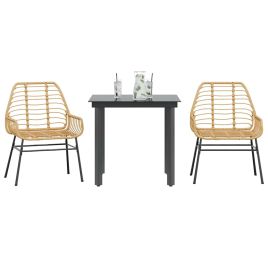 BLMVALE 3 Piece Garden Dining Set Poly Glass Rattan - Brown