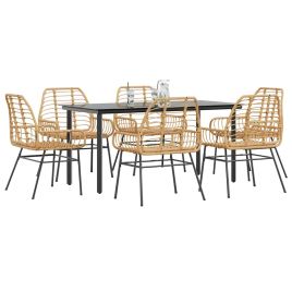 BLMVALE 7 Piece Garden Dining Set Poly Glass Rattan - Brown