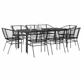 TAELM 9 Piece Garden Dining Set Poly Glass Rattan - Black