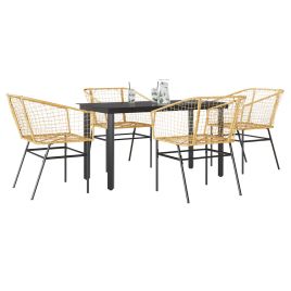 TAELM 5 Piece Garden Dining Set Poly Glass Rattan - Brown