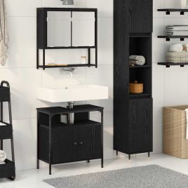 2 Piece Bathroom Furniture Set Black Oak Engineered Wood