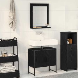 2 Piece Bathroom Cabinet Set Black Oak Engineered Wood
