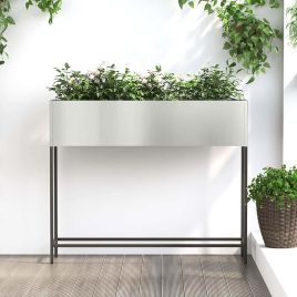 REHAL Raised Garden Planter 100x26x82 cm Galvanised Steel - Silver