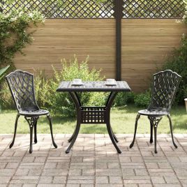 3 Piece Garden Bistro Set - Black Cast Aluminium