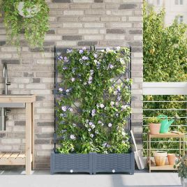 LIHRIDG Garden Planter 2 pcs LiGht 80x40x125.5 cm Steel - Grey