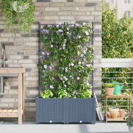 LIHRIDG Garden Planter 2 pcs LiGht 80x40x143 cm Steel - Grey