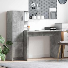 Desk with Storage Concrete Grey Engineered Wood