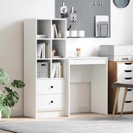 Desk with Storage White Engineered Wood