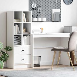 Desk with Storage White Engineered Wood