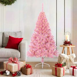 EMBERI Artificial Pre-lit Christmas Tree with 150 LEDs Pink 150 cm PVC